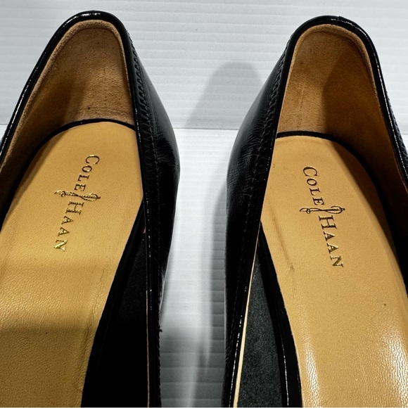 Cole Haan Black Patent Peep Toes Wedge Heels Size 9 - Picture 6 of 12
